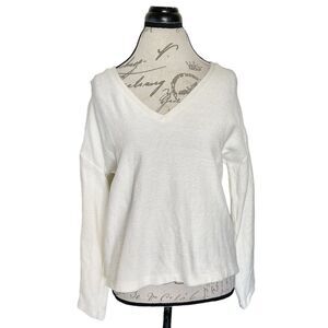 Madewell Womens Sweater Sz Medium Cream Long Sleeve Ottoman Jacquard Minimalist